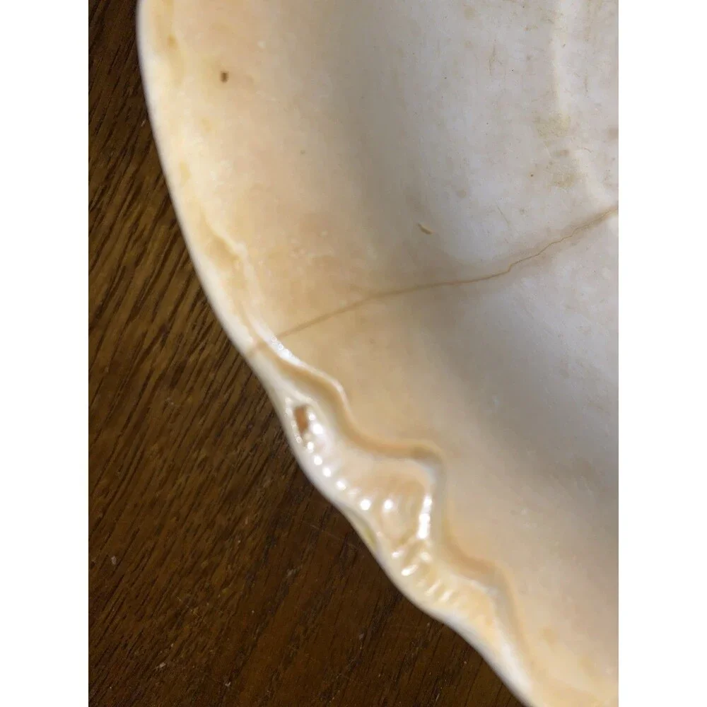 Antique Decorative 10” Bowl Peach Lister Rose Basket Detail Beautiful Crazing